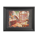 De Robotime Black Vintage Puzzle Frame met daarin de Robotime Cozy Winter Café legpuzzel