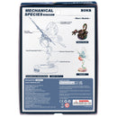 Achterkant verpakking van de Robotime Butterfly (Blue), elektrisch bouwpakket van een blauwe vlinder die kan flapperen met zijn vleugels, op een blauwe bloem