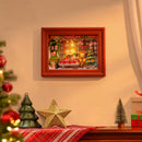 Sfeervolle presentatie van de Robotime Christmas Eve Party, diorama van een in kerstthema versierde woonkamer met lichtjes