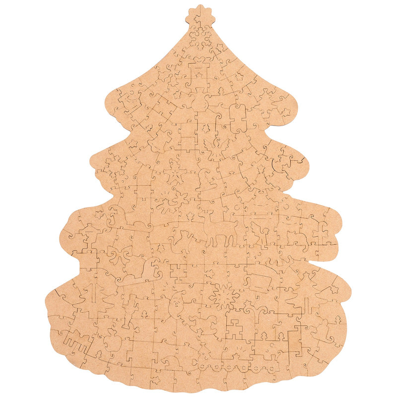 Achterkant van de Robotime Christmas Town, kerstboom legpuzzel met bijzondere stukjes, met daarop afgebeeld een dorp in kerstsfeer
