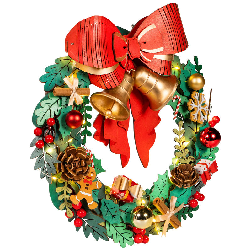 Voorkant van de Robotime Christmas Wreath, houten bouwpakket van een kerstkrans