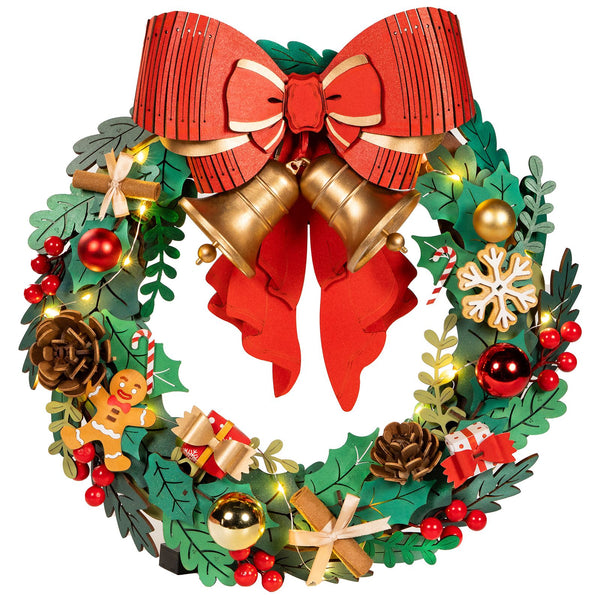 Productfoto van de Robotime Christmas Wreath, houten bouwpakket van een kerstkrans