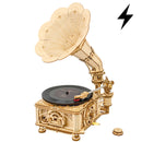Productfoto van de Robotime Classical Gramophone, houten modelbouw van een elektrische grammofoon