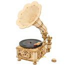 Productfoto van de Robotime Classical Gramophone, houten modelbouw van een werkende grammofoon
