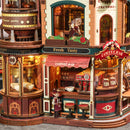 Detail van de koffiebar in de gevel van de Robotime Dream Coffee Factory