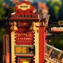 Close-up van de bovenkant van de gevel van de Robotime Dream Gift Factory