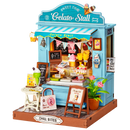 Productfoto van de Robotime Gelato Stall, miniatuurhuisje van een ijswinkeltje met Italiaans ijs