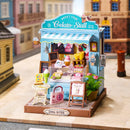 Sfeervolle presentatie van de Robotime Gelato Stall, miniatuurhuisje van een ijswinkeltje met Italiaans ijs