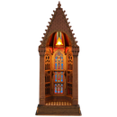 Productfoto van de Robotime Geometric Cathedral, houten bouwpakket van een verlichtte toren uit een kathedraal met glas-in-loodramen