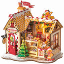 Productfoto van de Robotime Gingerbread House, miniatuurhuisje van een peperkoeken huisje in kerstsfeer