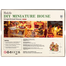 Achterkant verpakking van de Robotime Gingerbread House, miniatuurhuisje van een peperkoeken huisje in kerstsfeer