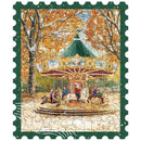 Productfoto van de Robotime Golden Autumn Carousel, legpuzzel met bijzondere stukjes, met daarop afgebeeld een ouderwetse carousel op een sneeuwachtige herfstdag