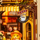 Het uithangbord van het café in de Robotime Holiday Café