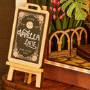 Het staande krijtbord voor de gevel van de Robotime Holiday Café