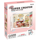 Voorkant verpakking van de Robotime Honey Tea Lounge, kunststof miniatuur theesalon in een kleine display case