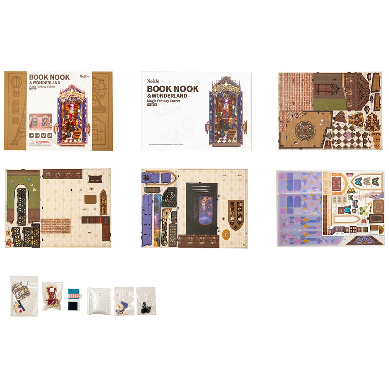 Inhoud van het Robotime Magic Fantasy Corner bouwpakket