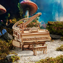 Sfeervolle presentatie van de Robotime Magic Piano, houten bouwpakket van een muziekdoosje in de vorm van een piano