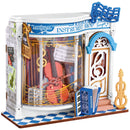 Productfoto van de Robotime Melody Instrument Shop, bouwpakket voor een miniatuurhuisje van een muziekwinkel