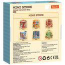 Achterkant verpakking van de Robotime Melody Instrument Shop, bouwpakket voor een miniatuurhuisje van een muziekwinkel