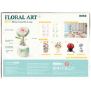 Achterkant verpakking van de Robotime Minty Camellia Lamp, kunststof bouwpakket van een zachtgroen en -roze nachtlampje in de vorm van een camellia