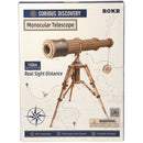 Voorkant verpakking van de Robotime Monocular Telescope, houten modelbouw van een telescoop