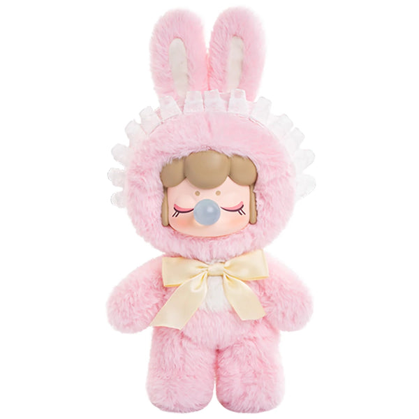 De roze kleurvariant van de Robotime Nanci Shining Bunny, blind box van een schattig figuurtje in konijnenpak in verschillende kleuren