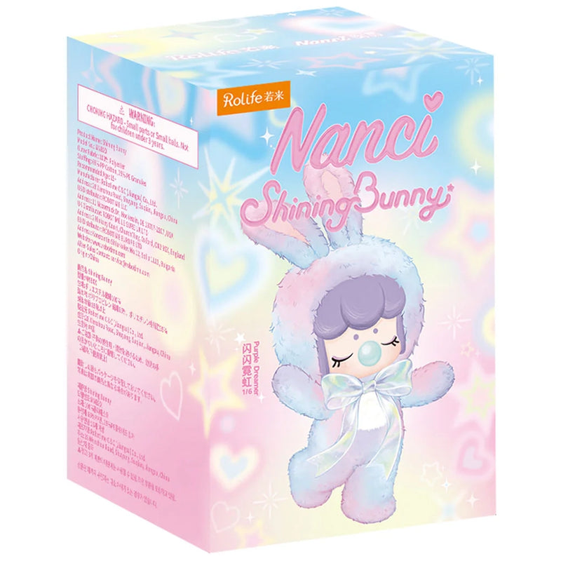 Voorkant verpakking van de Robotime Nanci Shining Bunny, blind box van een schattig figuurtje in konijnenpak in verschillende kleuren