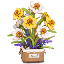 Productfoto van de Robotime Narcissus, houten bouwpakket van gele en witte lentebloemen