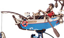 Close-up van het bootje met visser van de Robotime Ocean Fisher, modelbouw van een schommelend roeibootje