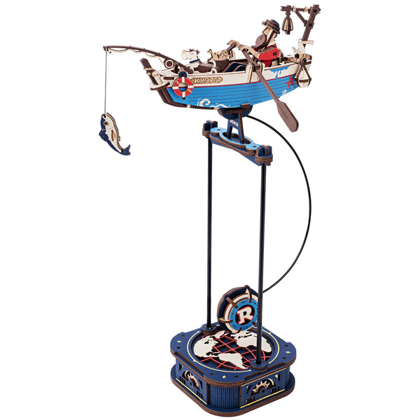 Productfoto van de Robotime Ocean Fisher, modelbouw van een schommelend roeibootje