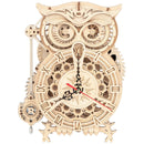 Productfoto van de Robotime Owl Clock, houten modelbouw van een mechanische staande klok