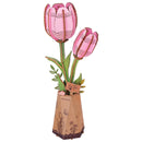 Productfoto van de Robotime Pink Tulip, houten bouwpakket van een roze tulp
