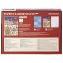 Achterkant verpakking van de Robotime Puppies' Christmas Eve, 1.000 stukjes legpuzzel van een sfeervol kersttafereel met antropomorfe honden