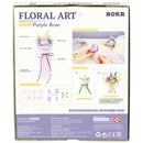 Achterkant verpakking van de Robotime Purple Rose, kunststof bouwpakket van een paarse bloem