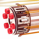 Close-up van de voorkant van de zes lopen van de Robotime Rotating-Barrel Machine Gun