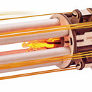 Detail van het lichtgevende drakenhoofd tussen de lopen van de Robotime Rotating-Barrel Machine Gun