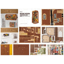 Verpakkingsinhoud van de Robotime Silent Corner Study, houten bouwpakket van een book nook boekensteun