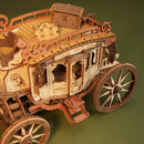 Details van de zijkant en bovenkant van de Robotime Stagecoach