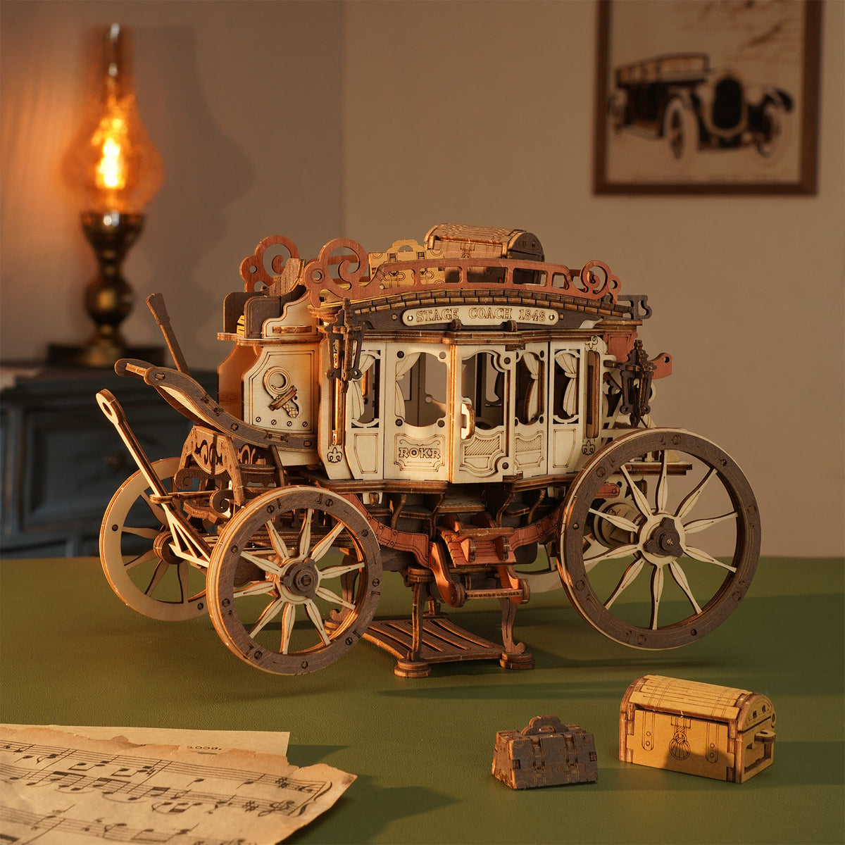 Robotime Stagecoach Music Box | Houten 3D DIY muziekdoos