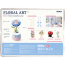 Achterkant verpakking van de Robotime Starry Camellia Lamp, kunststof bouwpakket van een zachtblauw gekleurd nachtlampje in de vorm van een camellia