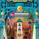 Close-up van de huizen, metrobordje en de bovenkant van de Robotime Street Scene book nook