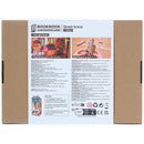 Achterkant verpakking van de Robotime Street Scene, book nook van een straatbeeld in perspectief met een trap in de voorgrond