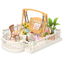 Productfoto van de Robotime Sunny Break Terrace, kunststof miniatuur dakterras met schommelbank voor de Super Creator serie