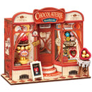 Productfoto van de Robotime Sweet Chocolate Shop, bouwpakket voor een miniatuurhuisje van een ouderwetse chocoladewinkel