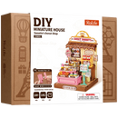 Voorkant verpakking van de Robotime Sweetie's Donut Shop, miniatuurhuisje van een winkeltje met donuts en ander gebak