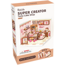 Voorkant verpakking van de Robotime Tasty Cake Shop, kunststof miniatuurhuisje van een schattig roze taartwinkeltje