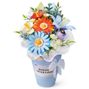 Productfoto van de Robotime Twilight Sky Bouquet, bouwpakket voor een boeket kunststof bloemen in een blauwe vaas