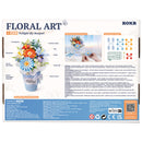 Achterkant verpakking van de Robotime Twilight Sky Bouquet, bouwpakket voor een boeket kunststof bloemen in een blauwe vaas