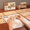 Een persoon is bezig met de Robotime Vintage Classic Car te bouwen