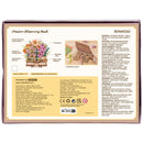 Achterkant verpakking van de Robotime Wooden Blooming Book, houten bouwpakket van een boeket bloemen op een gesloten boek